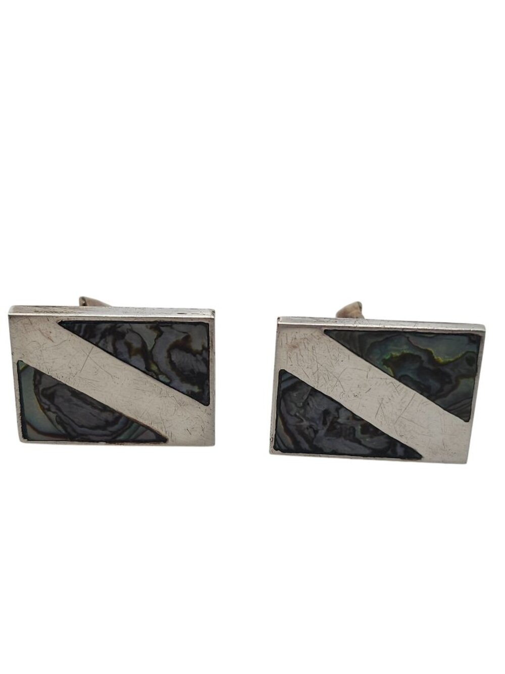 Taxco Vintage Sterling Silver Abalone Inlay Cufflinks Rectangular Geometric 925